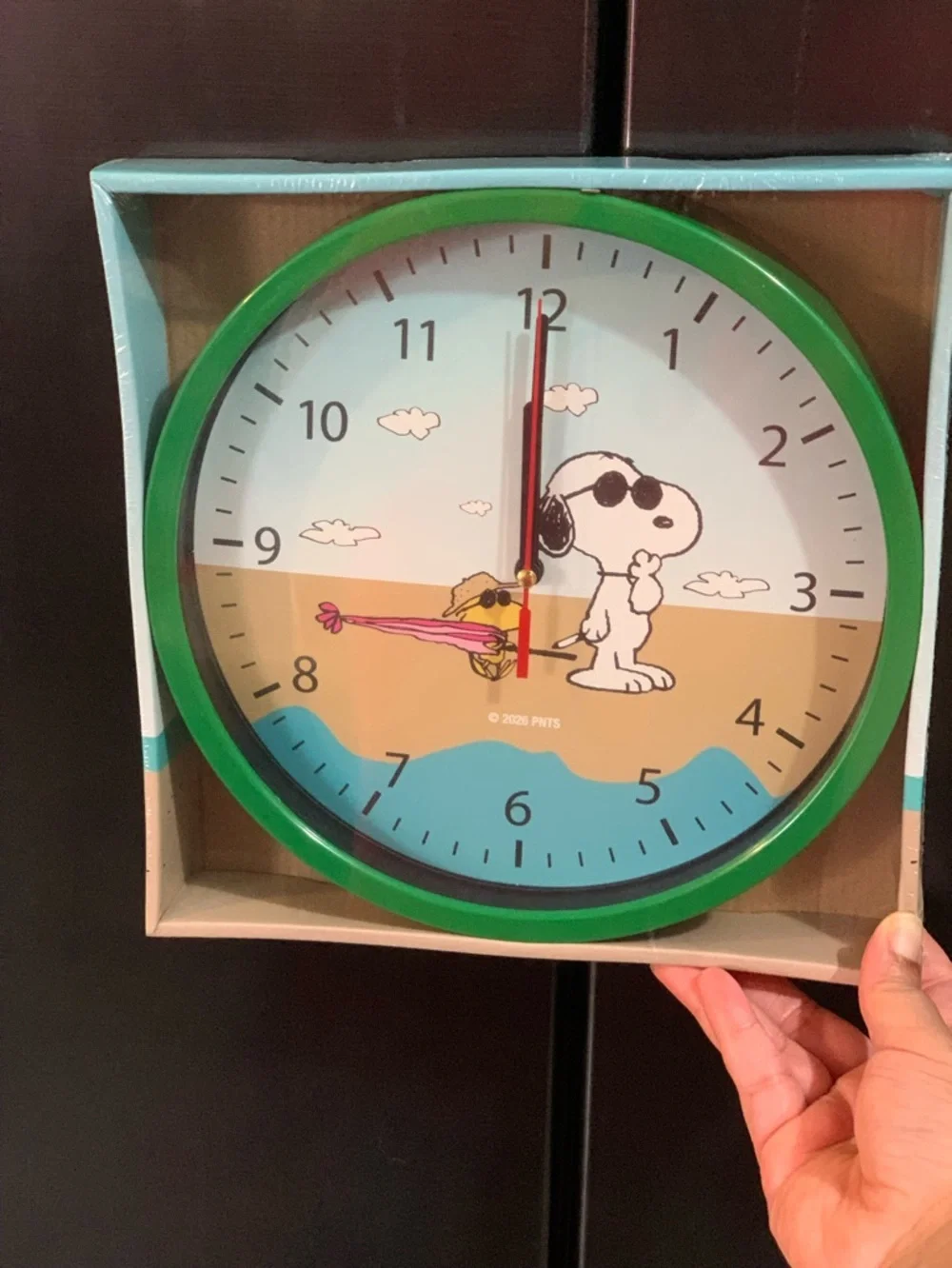Snoopy & Woodstock at the Beach Wall Clock - Green Frame